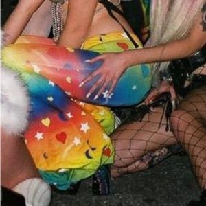 Rainbow rave flare pants with tie